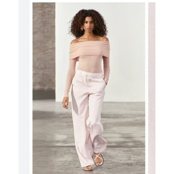 Zara Womans Pants Trousers straight cut Size L Pale Pink Wide Leg 2405/235 NWT - Picture 1 of 8